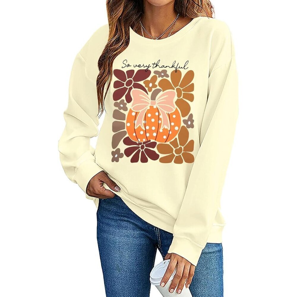 Thanksgiving Sweatshirt Women Boho Pumpkin Autumn Long Sleeve Casual Top